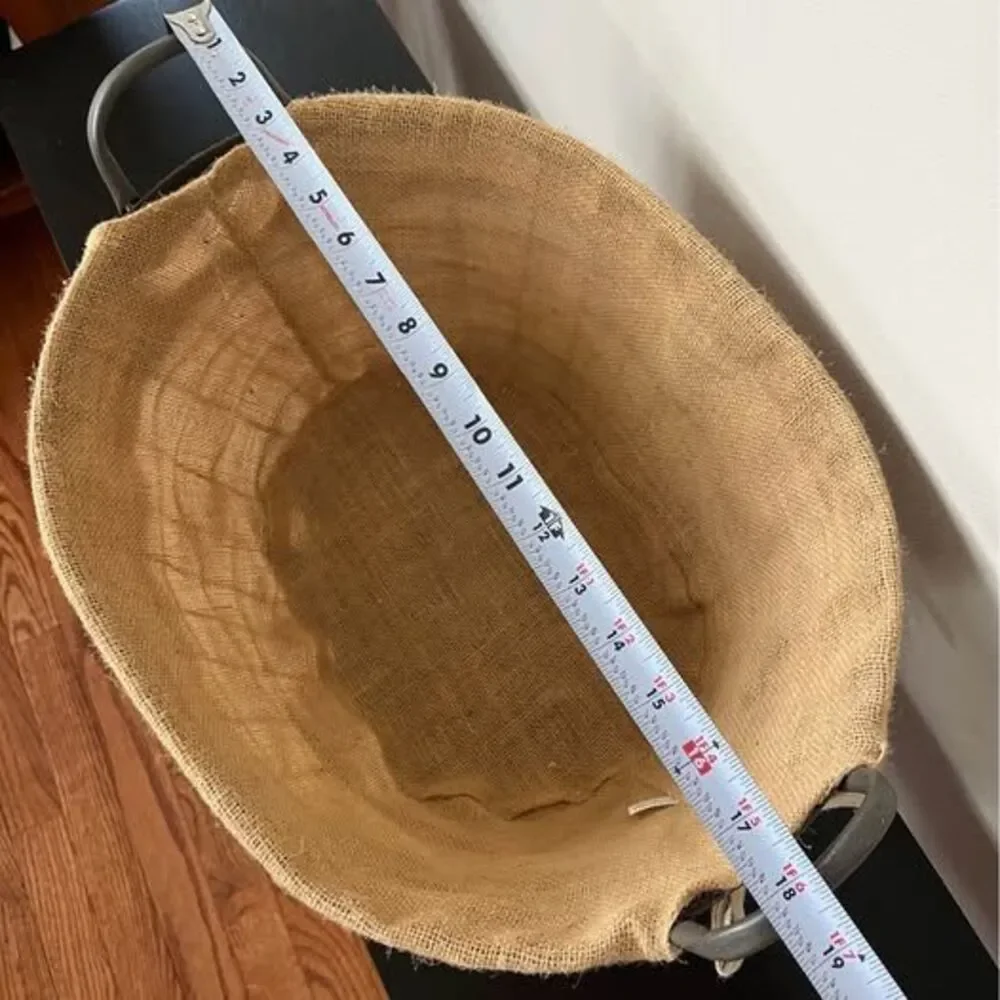Large wire storage basket with burlap liner